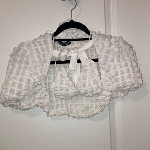 SHEIN White Puff Sleeve Crop coverup and matching triangle bikini top